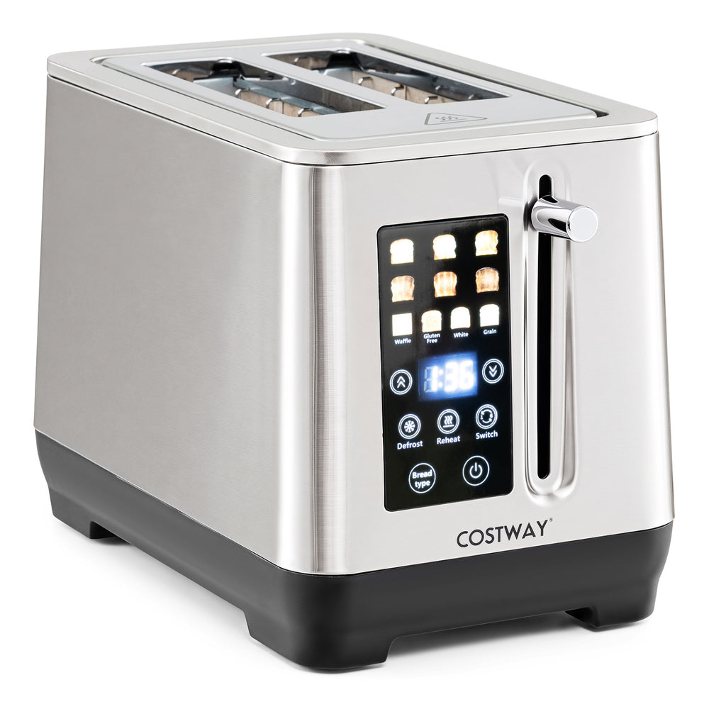 Stainless steel toaster with 6 browning levels and 4 bread types, featuring an intuitive LED display for easy operation.