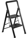 Black folding step stool featuring wide anti-slip pedals and a robust metal frame for stable climbing and support.