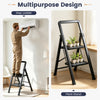Folding 2-step black stool with wide anti-slip pedals, ideal as a step ladder or plant stand for versatile use.