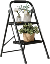 2-step ladder with wide anti-slip pedals, heavy-duty metal frame, and compact design for home or office use.