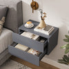 Gray wall-mounted floating nightstand with two storage drawers and a wide tabletop for bedroom essentials.