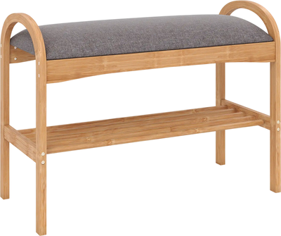 Costway 2-Tier Bamboo Shoe Storage Bench with Padded Cushion Shelf 21097608 New