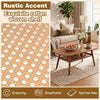 2-tier boho rattan coffee table with rounded corners, walnut finish, featuring a woven shelf for rustic charm.