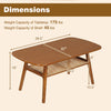 2-tier boho rattan coffee table with rounded corners, walnut finish, featuring a spacious tabletop and woven shelf.