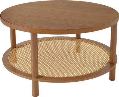 Costway 2-Tier Boho Round Rattan Coffee Table w/ Storage Shelf 73357164 New
