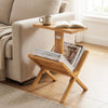 2-tier side table magazine rack with solid teak wood frame, featuring a sturdy tabletop and ample storage for magazines.