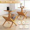 2-tier side table with teak wood frame, featuring open storage for books and magazines, perfect for living room use.