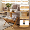 2-tier side table with teak wood frame, thick tabletop, and magazine rack, perfect for living room or bedroom use.