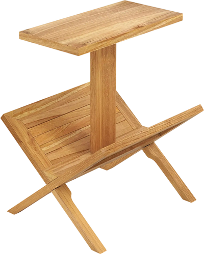 Costway 2-Tier Side Table Magazine Rack Teak Wood Frame 75648323 New