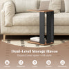 C-shaped 2-tier side table in rustic brown with wheels, perfect for drinks, snacks, or as a nightstand in any room.