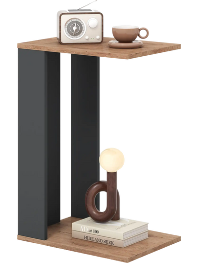 Costway 2-Tier C-Shaped Side Table w/ Wheels Shelf 67538492 New