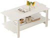 White 2-tier coffee table with slatted surface and storage shelf, ideal for living room or reception area.