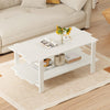 2-Tier Coffee Table Slatted Wood Center Table with Storage Shelf-White - Gallery View 1 of 10