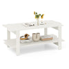 White 2-tier coffee table with slatted surface and open shelf, perfect for living room or waiting area storage.