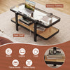 2-tier coffee table with a tempered glass tabletop and acacia wood frame, featuring an open shelf for storage and.