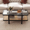 2-Tier Coffee Table with Storage and Tempered Glass Tabletop-Black - Gallery View 1 of 10