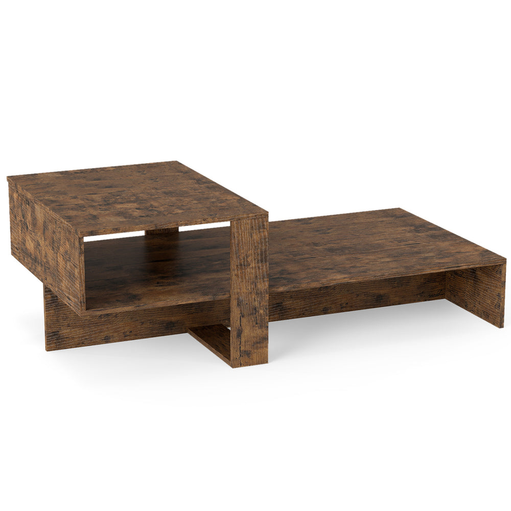 Modern 2-tier coffee table in brown with open storage shelf, perfect for organizing magazines and decor in your living space.