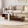 2-Tier Coffee Table Modern Irregular Center Table with Open Storage Shelf-White & Brown - Gallery View 1 of 10