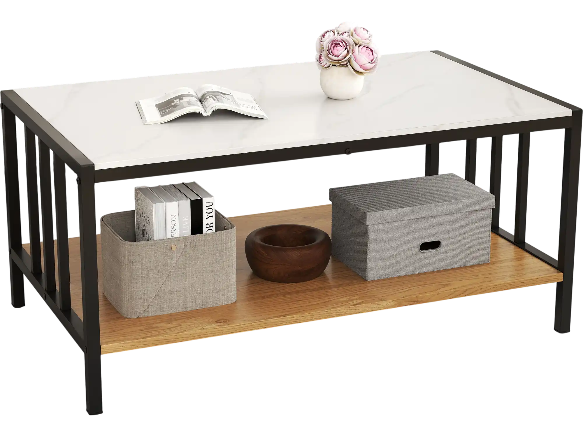 Costway 2 Tier Coffee Table Sintered Stone Top White 572364981 New