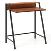 2 Tier computer desk in walnut finish with ergonomic monitor stand, ideal for home office or study use.