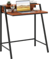 Walnut computer desk with ergonomic monitor stand and powder-coated iron frame, ideal for home office or study use.