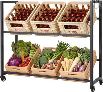 Costway 2-Tier Drink Crate Rack with 4 Universal Wheels Beer Water Kitchen Bar 33531731 New