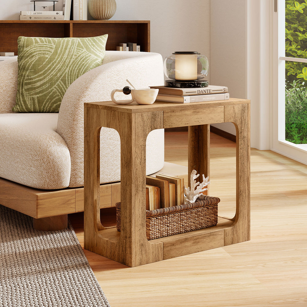 2-Tier End Table with Storage Shelf for Living Room-Oak - Gallery View 1 of 10