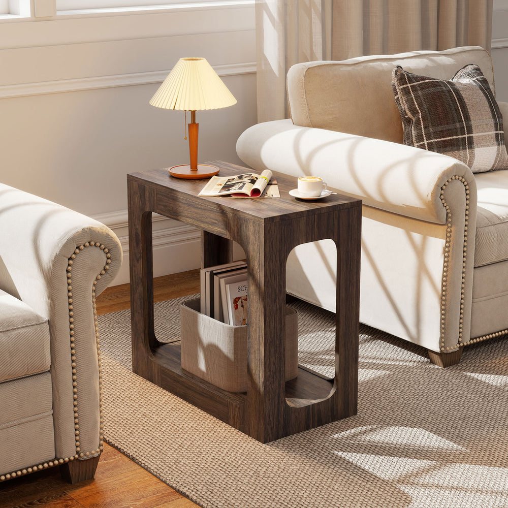 2-Tier End Table with Storage Shelf for Living Room-Walnut - Gallery View 1 of 10