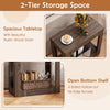 2-tier end table with walnut finish, featuring a spacious tabletop and open bottom shelf for easy access in living room.