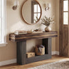 Rustic brown 63" farmhouse console table with 2-tier storage shelf, perfect for narrow spaces and home decor.