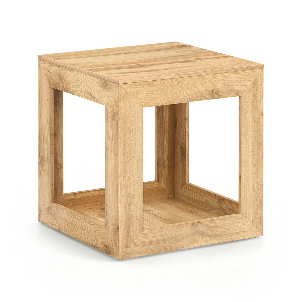 Sturdy farmhouse end table with natural wood grain and a 2-tier design, ideal for creating a cozy reading corner.