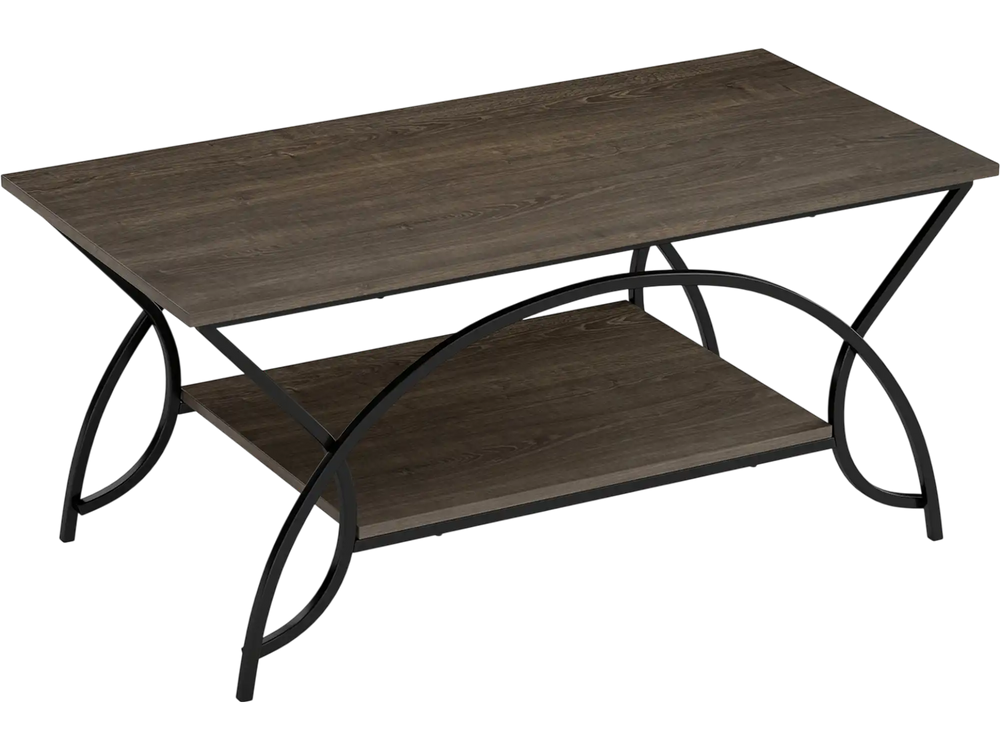 2-tier faux marble coffee table with a marble top and metal frame, featuring an elegant arch design for stylish storage.