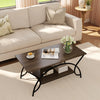 2-tier faux marble coffee table with a white marble top and black metal frame, perfect for stylish living room.
