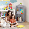 Gray 2-tier rotating bookshelf with bear baffles, featuring 8 compartments, ideal for kids' playroom storage.
