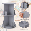 Gray 2-tier rotating kids bookshelf with bear baffles, featuring 8 compartments and an easy-to-clean surface for.