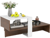 Geometric coffee table in white and brown with 2-tier storage shelves, perfect for living room or reception area.