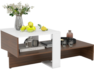 Costway 2-Tier Geometric Coffee Table with Storage Shelves 748295136 New