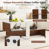 Geometric 2-tier coffee table in white and brown with storage shelves, reinforced base, and non-slip foot pads for.
