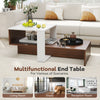 2-tier geometric coffee table in white and brown with unique storage shelves, perfect for living room or reception use.