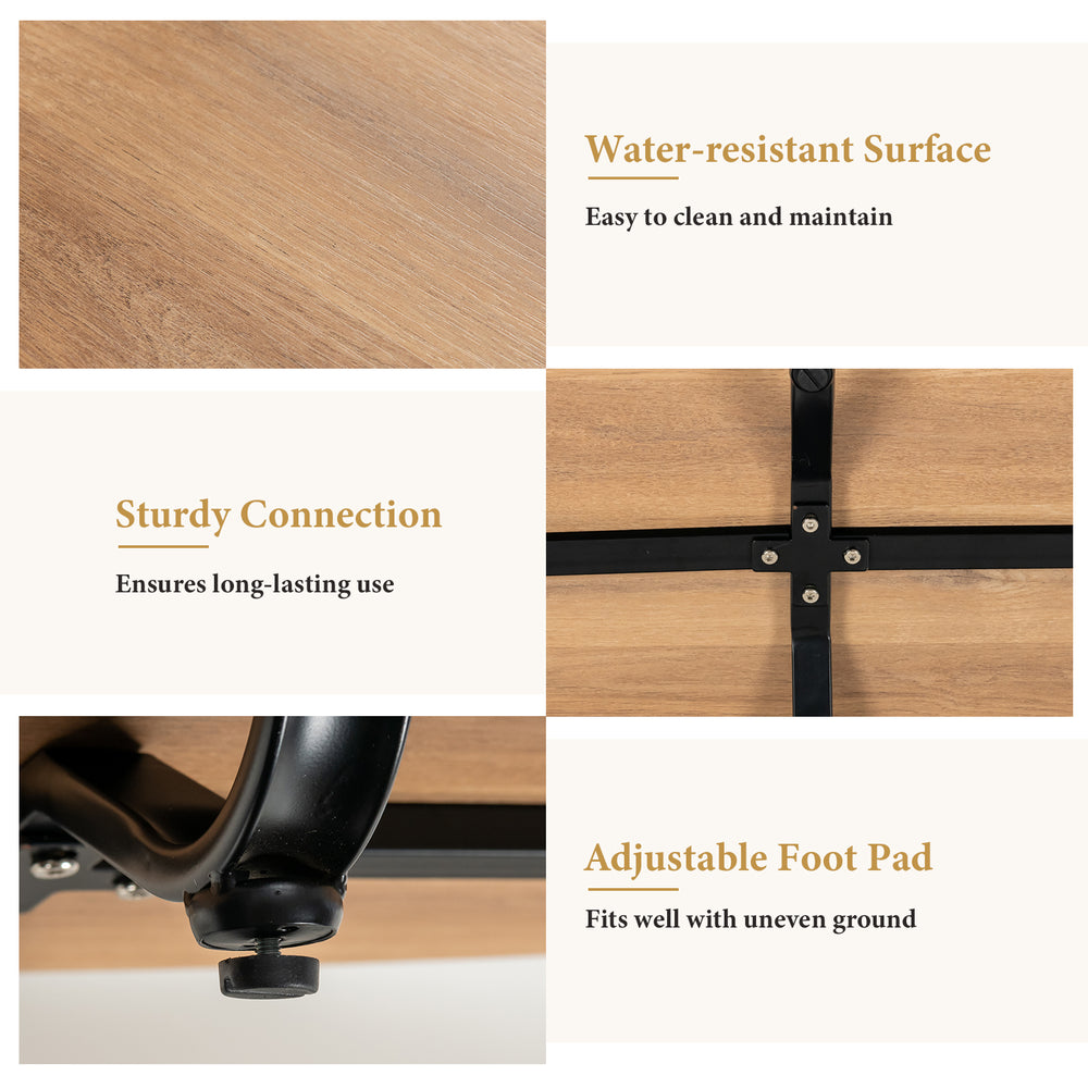 Close-up of the 2-tier coffee table showcasing the water-resistant surface and sturdy connection for lasting durability.