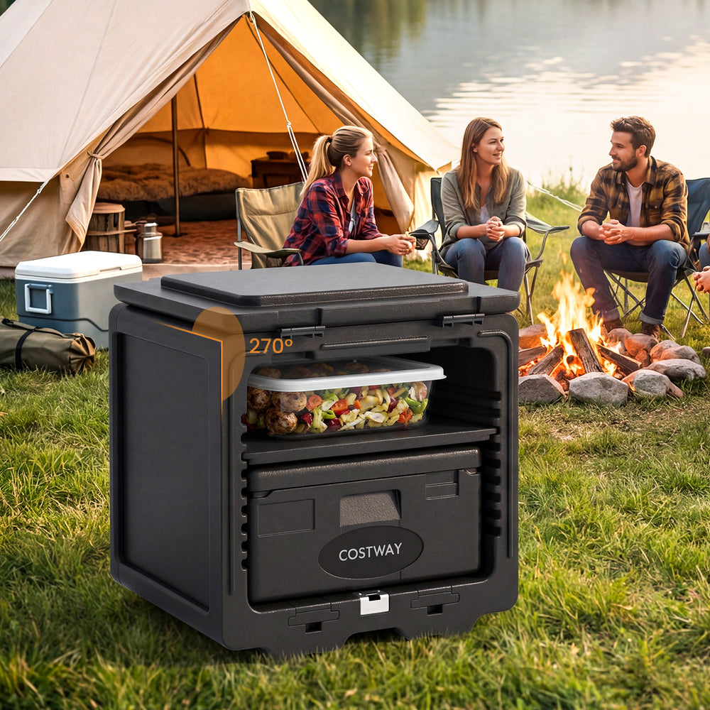 2 Tier Insulated Food Pan Carrier with removable tray, ideal for camping and keeping meals warm or cold.