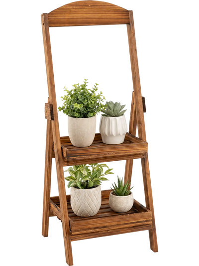 Costway 2-Tier Rustic Fir Wood Ladder Plant Stand Shelf 69185912 New