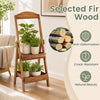 2-tier ladder shelf made of carbonized fir wood, featuring a rustic design perfect for displaying plants and decorations.