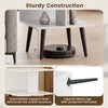 Square white end table with 2 compartments, tapered metal legs, and sturdy construction for versatile living room use.