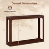 Mid-century 2-tier wood console table in brown, showcasing dimensions and sturdy design for living room or hallway use.