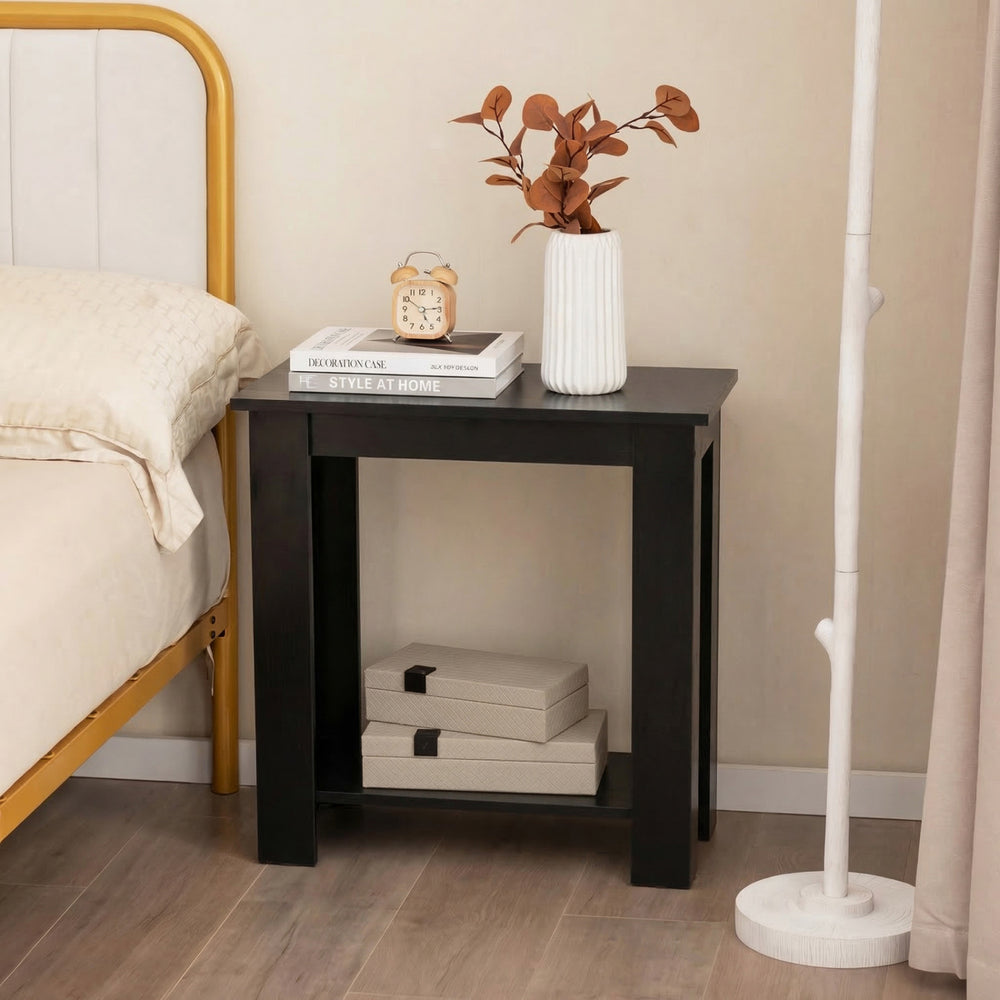 2-Tier Modern Compact End Table with Storage Shelf-Black - Gallery View 1 of 8