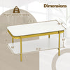 Dimensions of the 2-Tier Modern Rectangular Coffee Table with a white sintered stone top and robust metal frame.