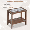 Walnut 2-tier narrow side table shown at an angle, with a tempered glass tabletop and open storage shelf for bedside spaces.