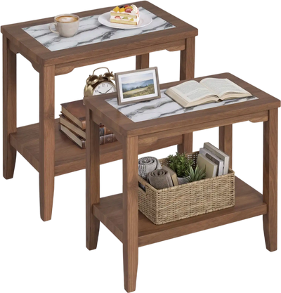 Costway 2-Tier Narrow Side Table Set of 2 Tempered Glass Top Storage Shelf 93931019 New