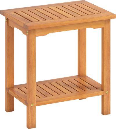Costway 2-Tier Outdoor Acacia Wood Side Table Slatted Top Storage Shelf 55322852 New